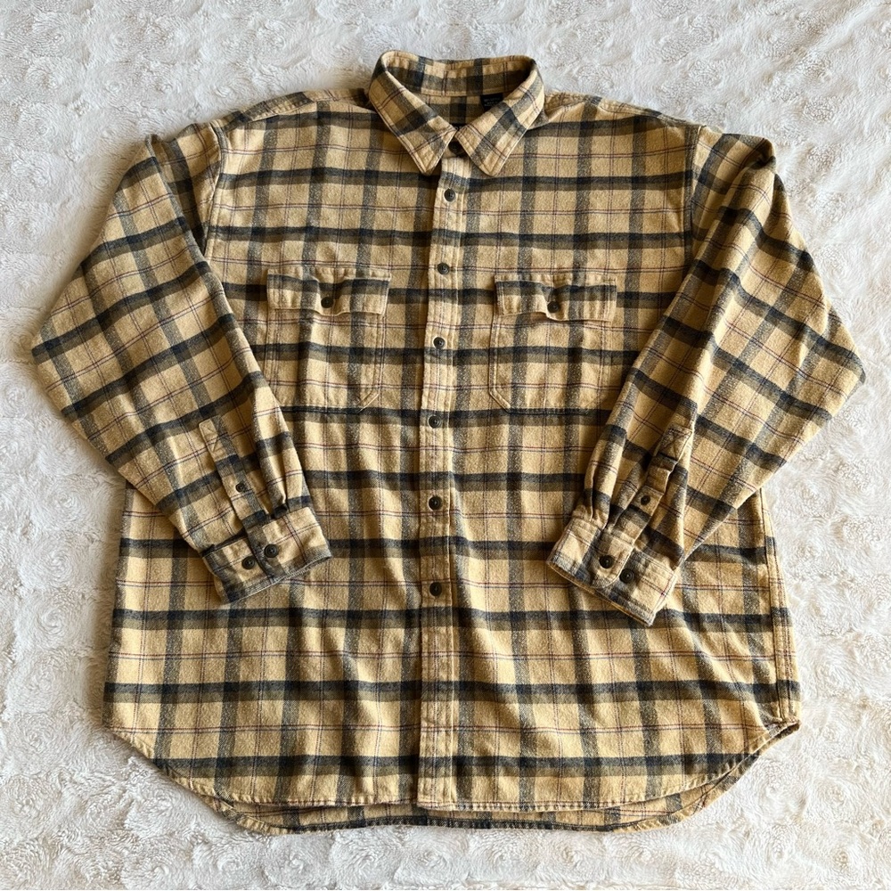 Vintage Izod Flannel Shirt Mens XL Yellow Madras Check Flap Pocket Lumberjack